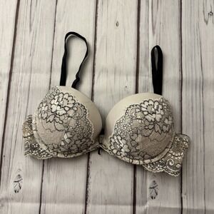 Victoria's Secret Dream Angels Push Up Lace Bra 34C Black Floral Sexy Women's